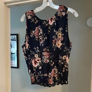 Floral Sleeveless elastic waist Top - navy and Pink